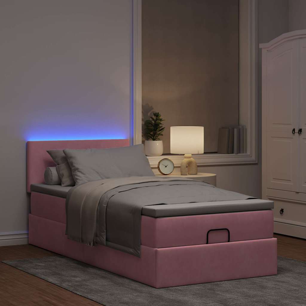 vidaXL Lit-ottoman avec matelas et LED Rose 90x190 cm Velours