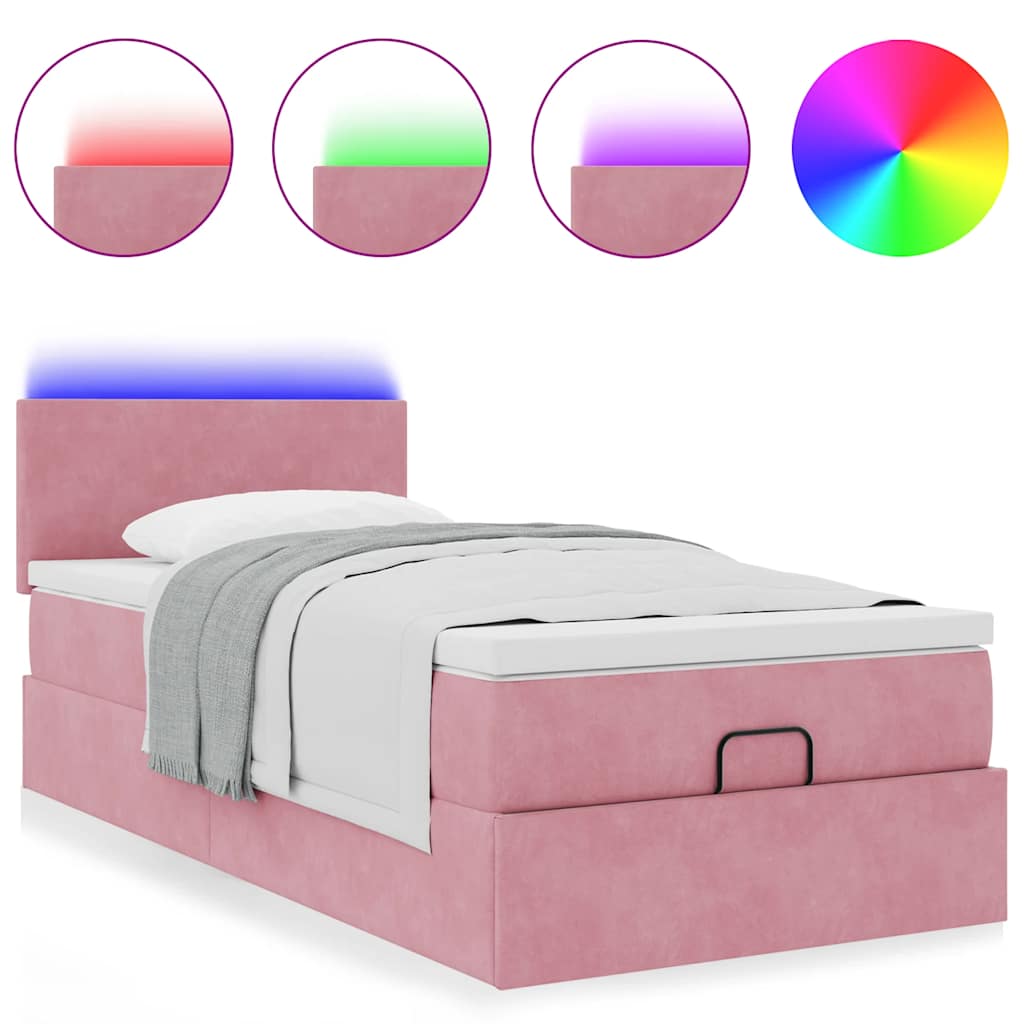 vidaXL Lit-ottoman avec matelas et LED Rose 90x190 cm Velours