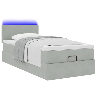 Ottoman-Bett mit Matratze & LEDs Hellgrau 90x200 cm Samt