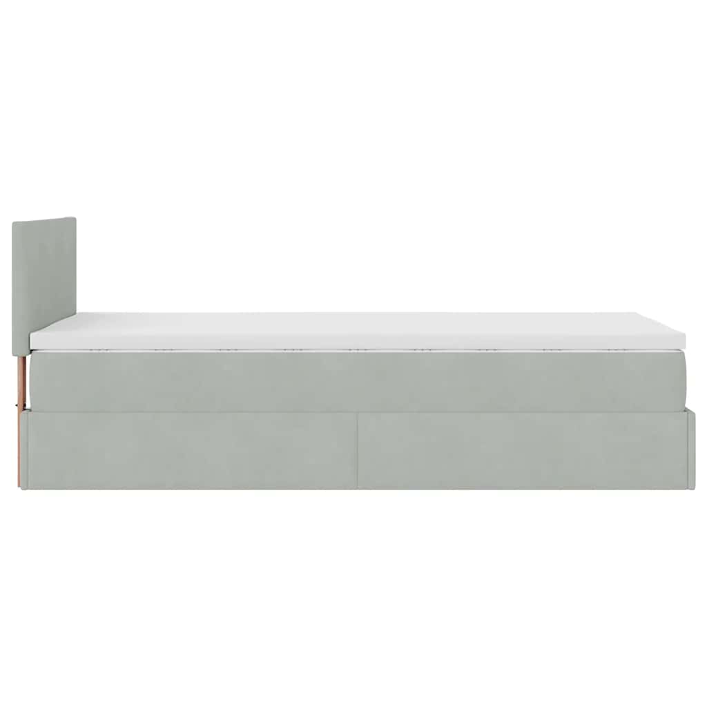 Ottoman-Bett mit Matratze & LEDs Hellgrau 90x200 cm Samt