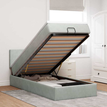 Ottoman-Bett mit Matratze & LEDs Hellgrau 90x200 cm Samt