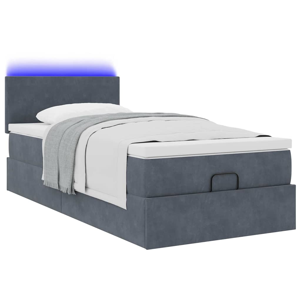 Ottoman-Bett mit Matratze & LEDs Dunkelgrau 90x200 cm Samt