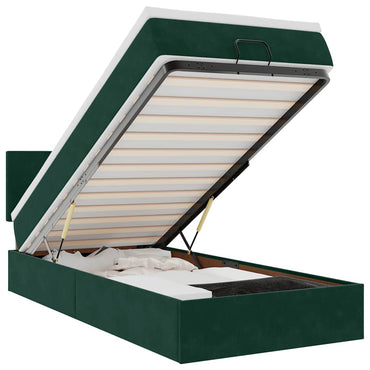 vidaXL Ottomane Bett mit Matratze & LEDs Dunkelgrün 90x200 cm Samt
