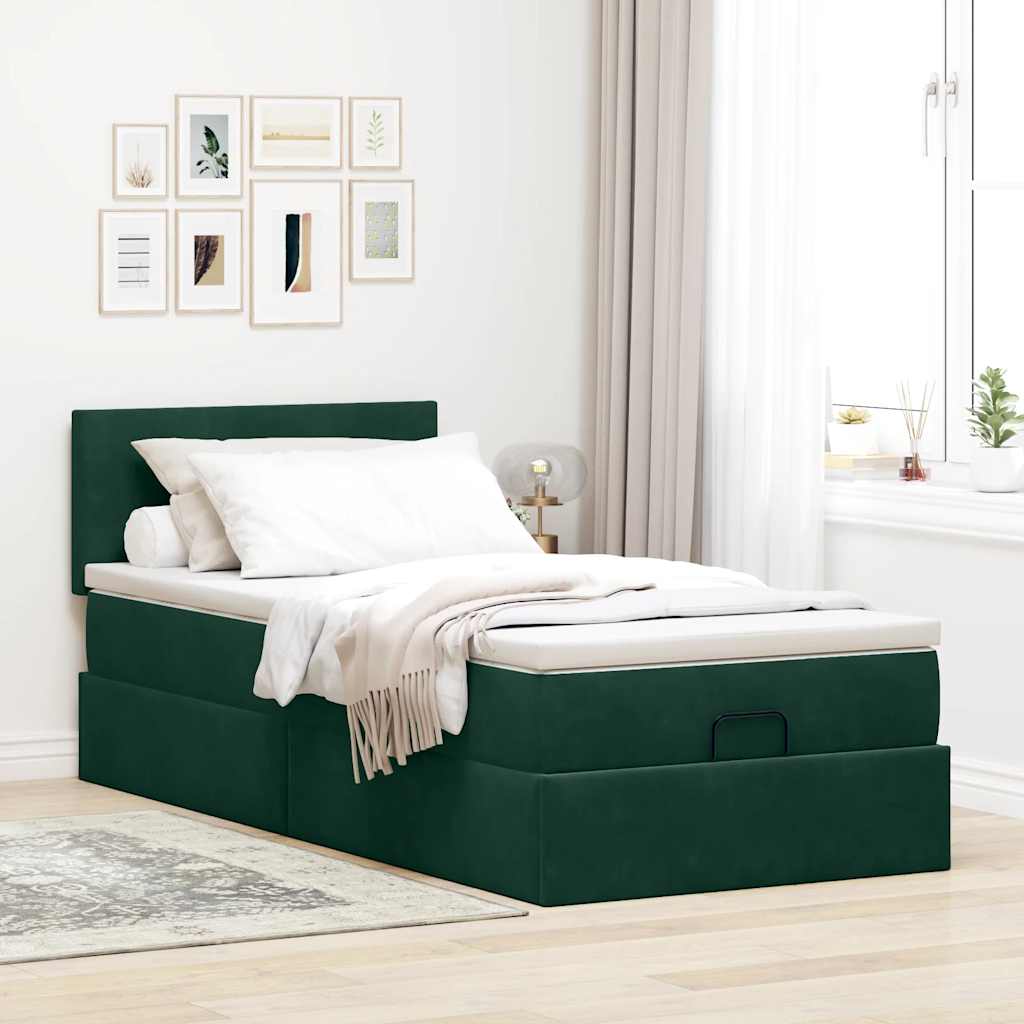 vidaXL Ottomane Bett mit Matratze & LEDs Dunkelgrün 90x200 cm Samt