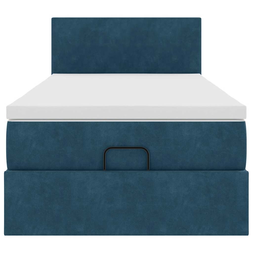 Ottoman-Bett mit Matratze & LEDs Dunkelblau 90x200 cm Samt