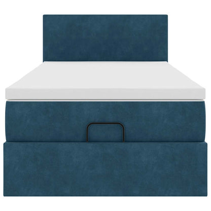 Ottoman-Bett mit Matratze & LEDs Dunkelblau 90x200 cm Samt