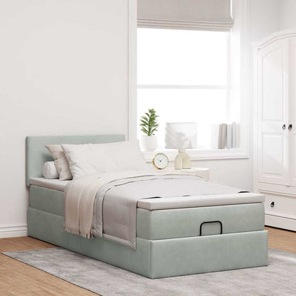 vidaXL Ottoman-Bett mit Matratze & LEDs Hellgrau 100x200 cm Samt
