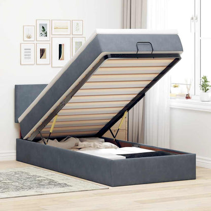 vidaXL Ottoman-Bett mit Matratze & LEDs Dunkelgrau 100x200 cm Samt