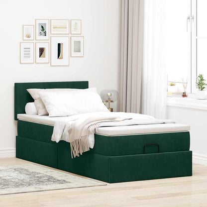 vidaXL Ottoman-Bett mit Matratze & LEDs Dunkelgrün 100x200 cm Samt
