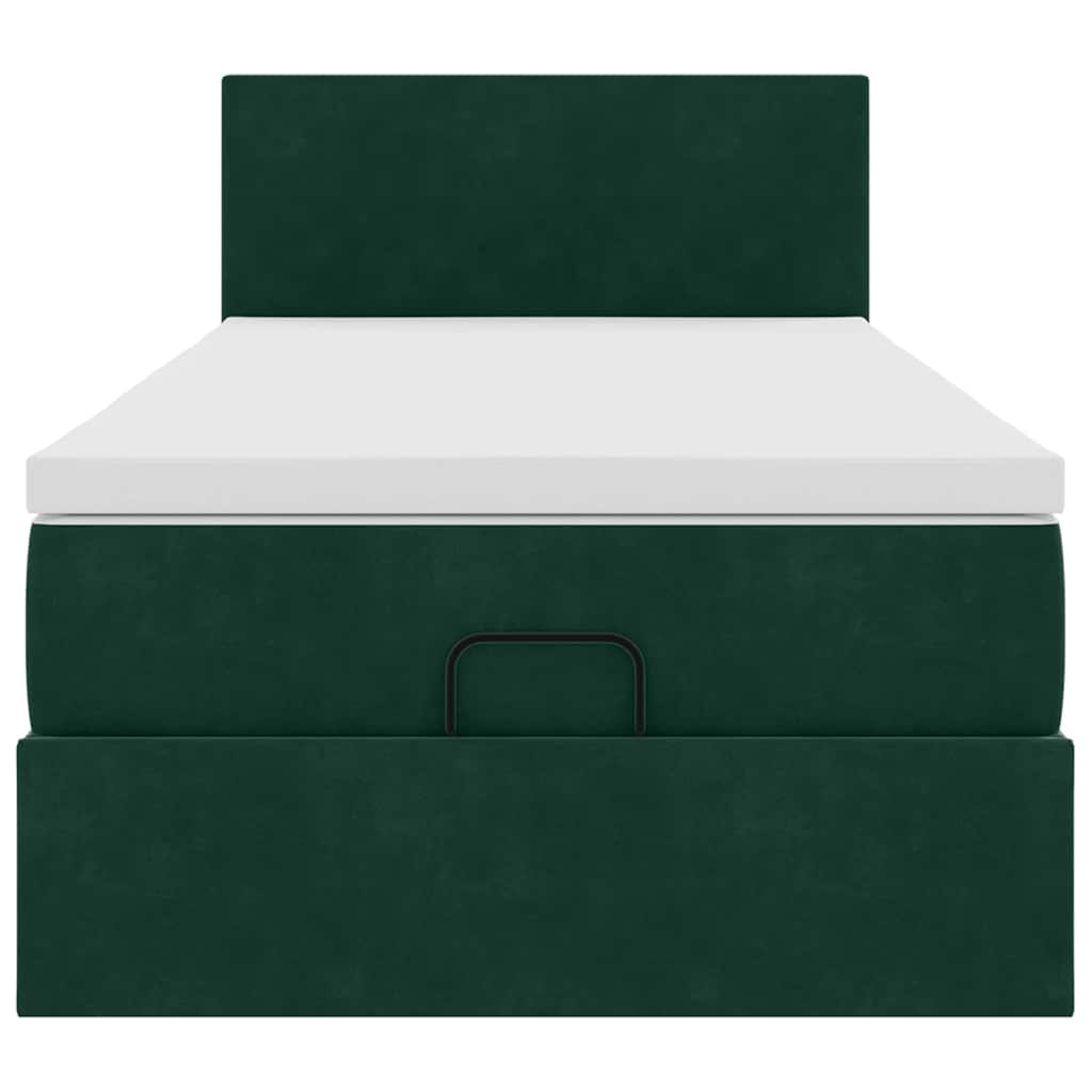 Ottoman-Bett mit Matratze & LEDs Dunkelgrün 100x200 cm Samt