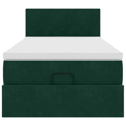 Ottoman-Bett mit Matratze & LEDs Dunkelgrün 100x200 cm Samt