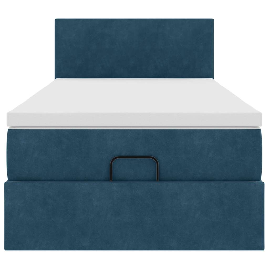 vidaXL Ottoman-Bett mit Matratze & LEDs Dunkelblau 100x200 cm Samt