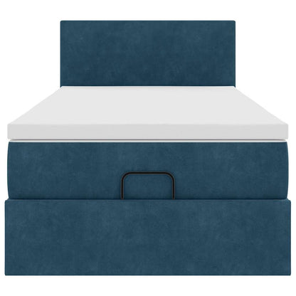 vidaXL Ottoman-Bett mit Matratze & LEDs Dunkelblau 100x200 cm Samt