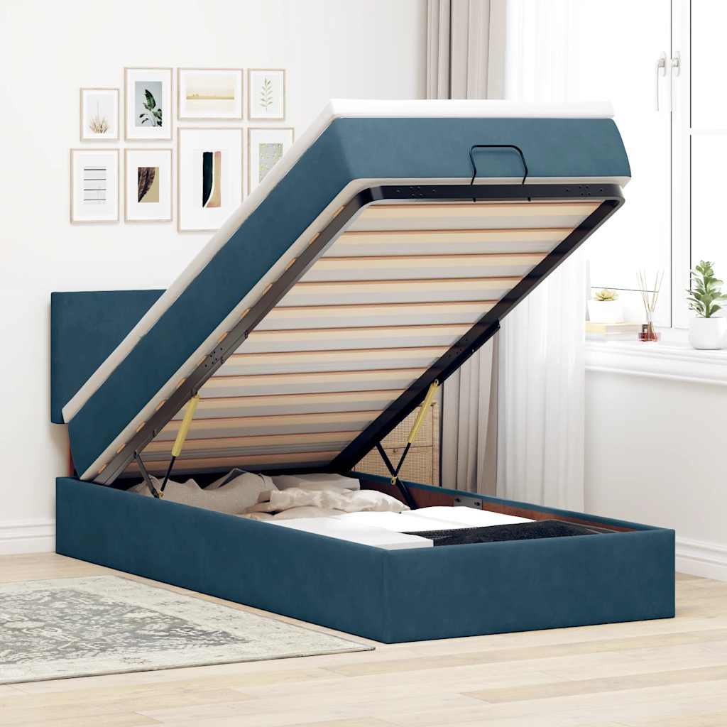 vidaXL Ottoman-Bett mit Matratze & LEDs Dunkelblau 100x200 cm Samt