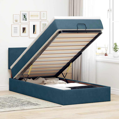 vidaXL Ottoman-Bett mit Matratze & LEDs Dunkelblau 100x200 cm Samt
