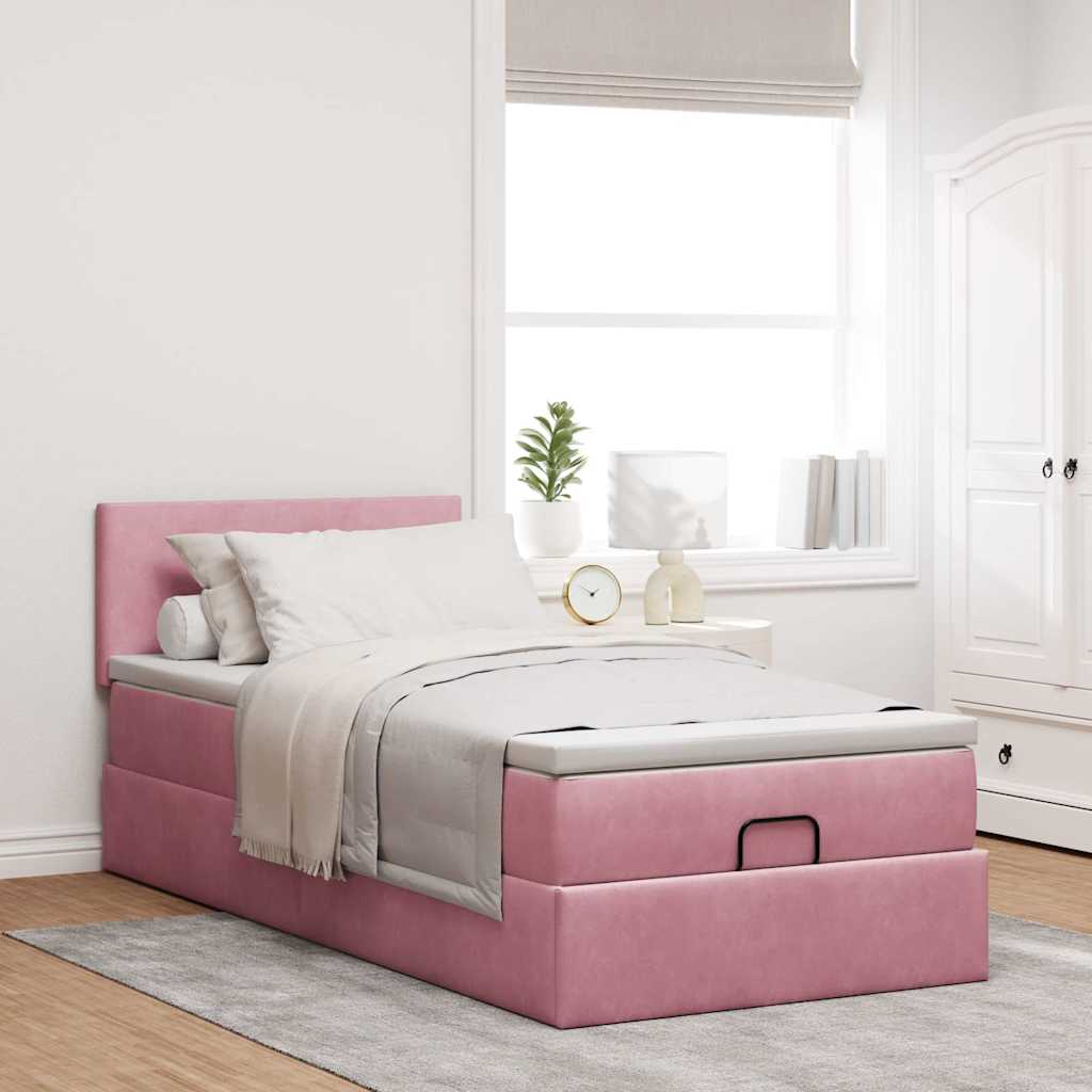 vidaXL Ottoman-Bett mit Matratze & LEDs Rosa 100x200 cm Samt