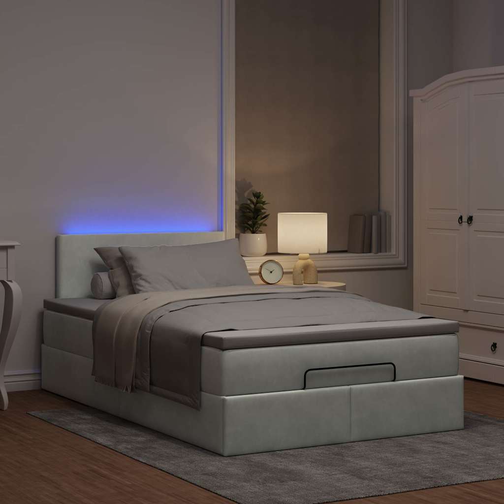 vidaXL Ottomane Bett mit Matratze & LEDs Hellgrau 120x190 cm Samt