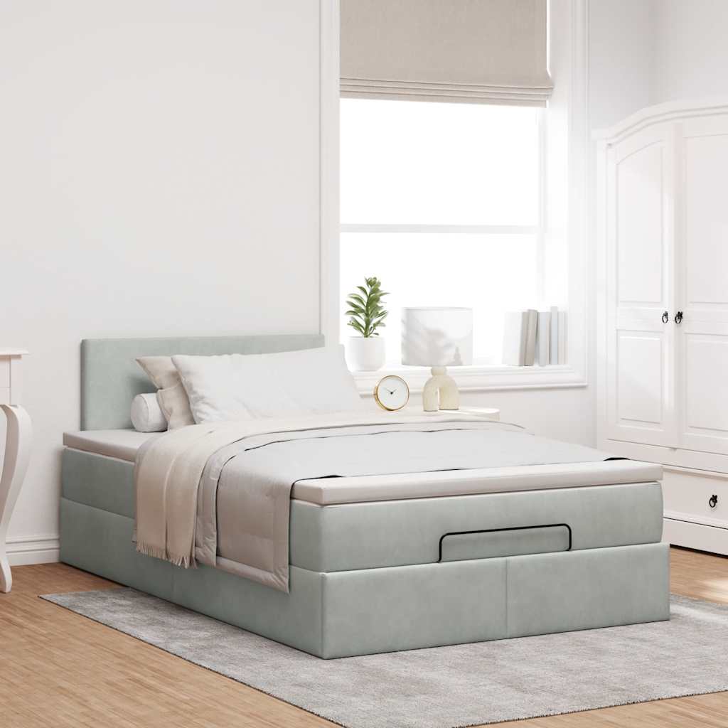 vidaXL Ottomane Bett mit Matratze & LEDs Hellgrau 120x190 cm Samt