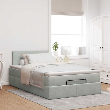 vidaXL Ottomane Bett mit Matratze & LEDs Hellgrau 120x190 cm Samt