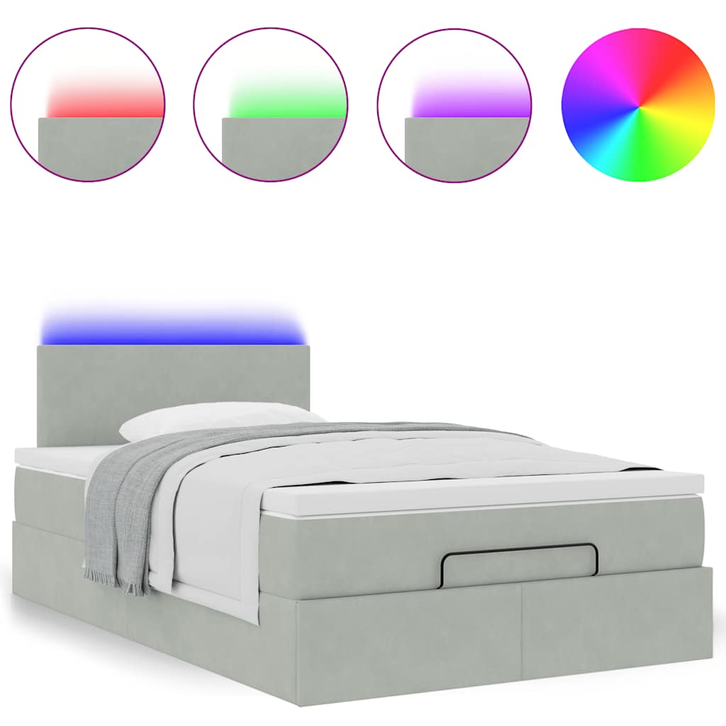 vidaXL Ottomane Bett mit Matratze & LEDs Hellgrau 120x190 cm Samt