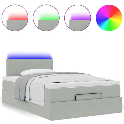 vidaXL Ottomane Bett mit Matratze & LEDs Hellgrau 120x190 cm Samt
