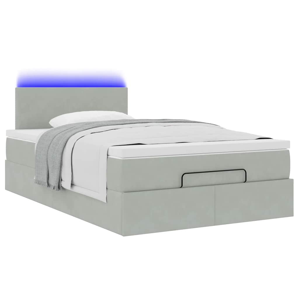 vidaXL Ottomane Bett mit Matratze & LEDs Hellgrau 120x190 cm Samt