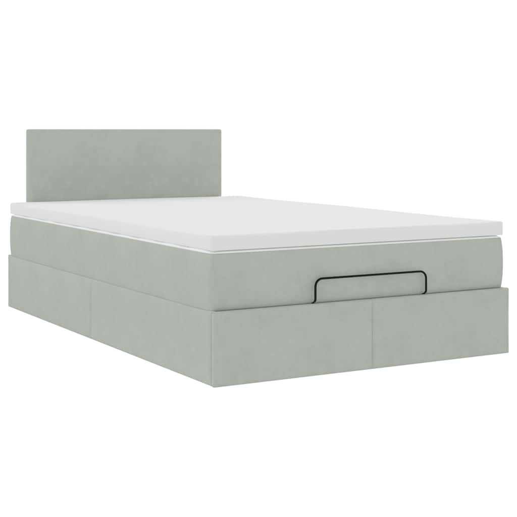 vidaXL Ottomane Bett mit Matratze & LEDs Hellgrau 120x190 cm Samt