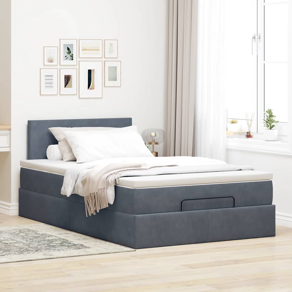 vidaXL Lit ottoman avec matelas et LED gris foncé 120x190 cm velours
