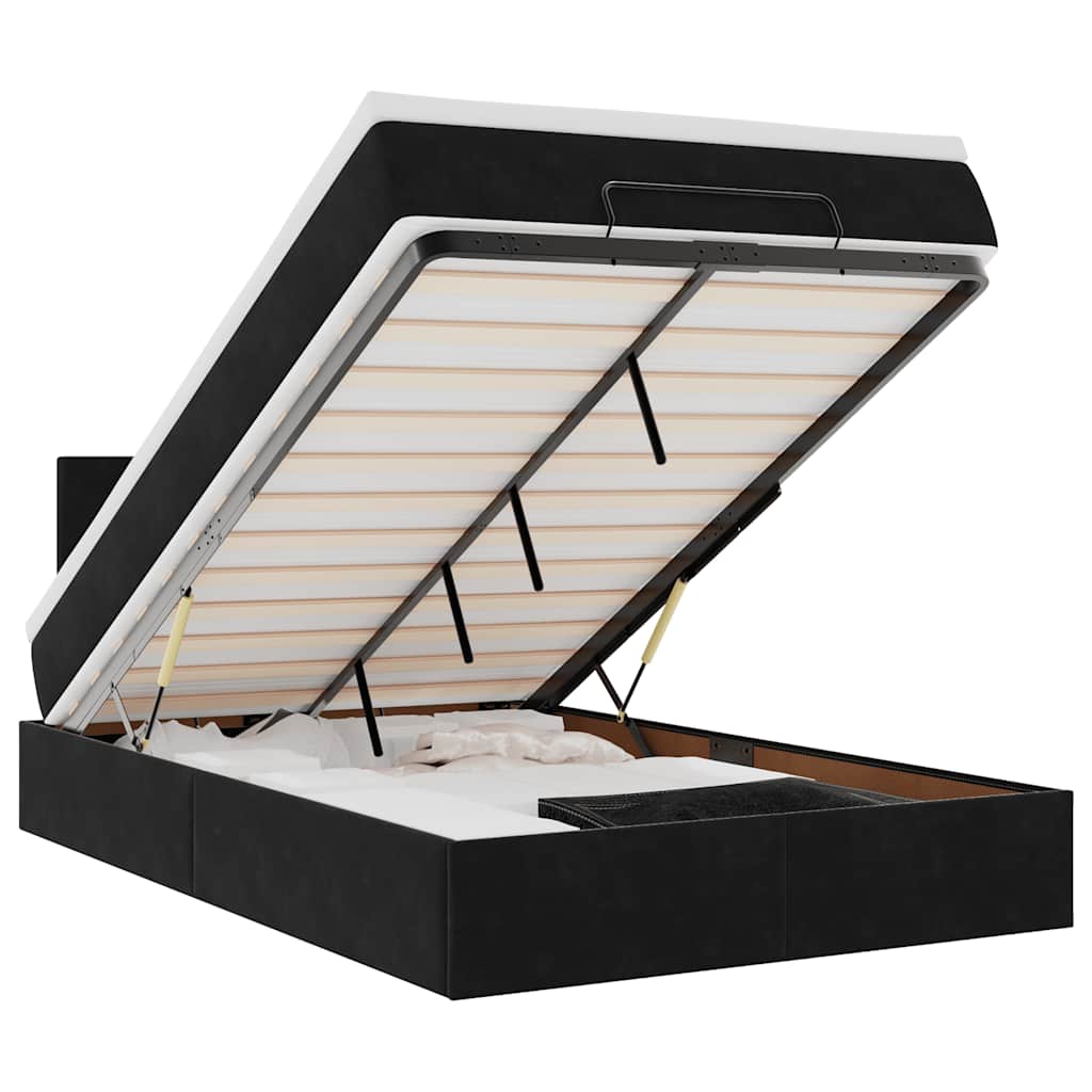 Ottomane Bett mit Matratze & LEDs Schwarz 120x190 cm Samt