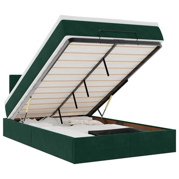 vidaXL Ottomane Bett mit Matratze & LEDs Dunkelgrün 120x190 cm Samt
