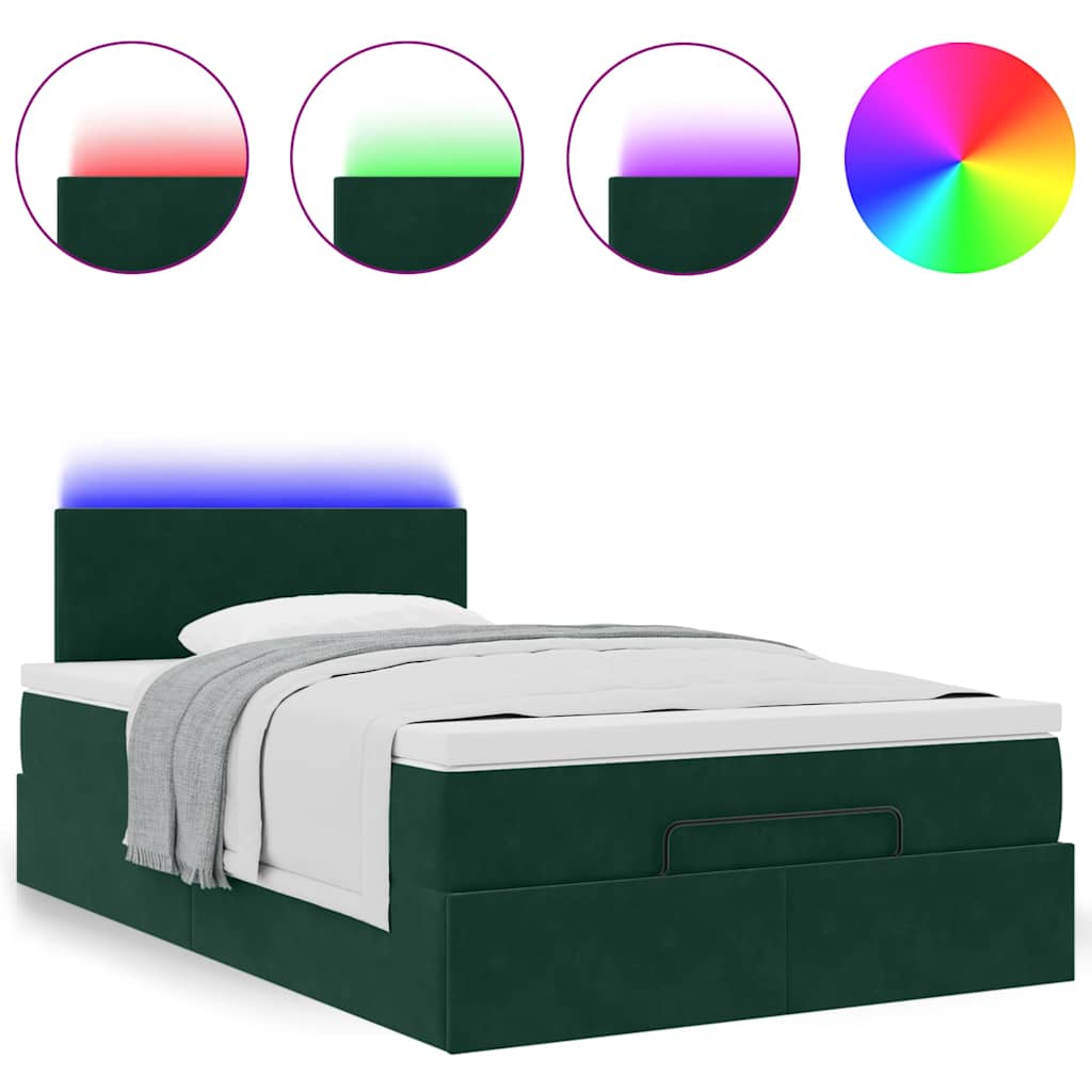 vidaXL Ottomane Bett mit Matratze & LEDs Dunkelgrün 120x190 cm Samt
