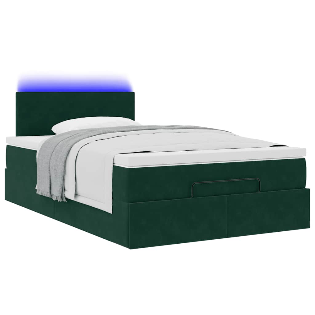 vidaXL Ottomane Bett mit Matratze & LEDs Dunkelgrün 120x190 cm Samt