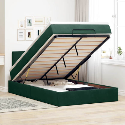 vidaXL Ottomane Bett mit Matratze & LEDs Dunkelgrün 120x190 cm Samt