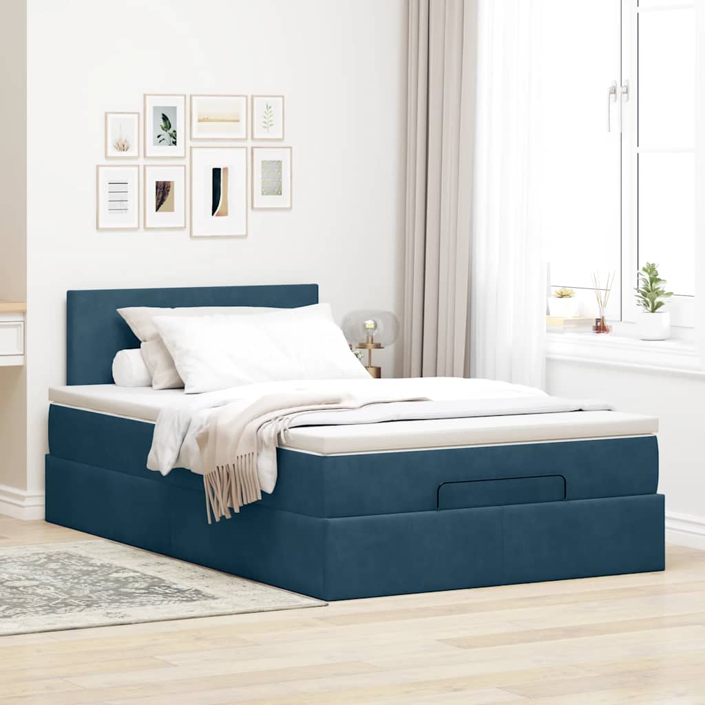 vidaXL Ottomane Bett mit Matratze & LEDs Dunkelblau 120x190 cm Samt
