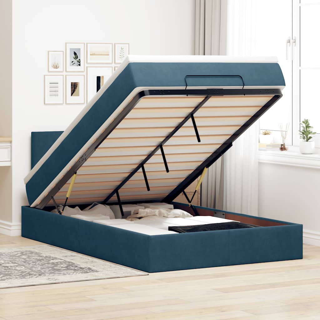 vidaXL Ottomane Bett mit Matratze & LEDs Dunkelblau 120x190 cm Samt