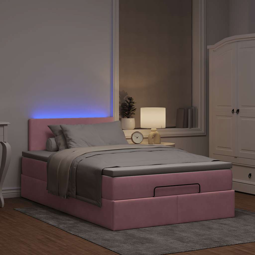 vidaXL Ottomane Bett mit Matratze & LEDs Rosa 120x190 cm Samt