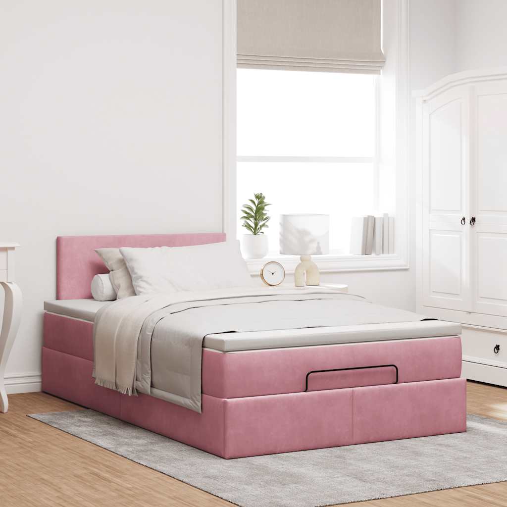 vidaXL Ottomane Bett mit Matratze & LEDs Rosa 120x190 cm Samt