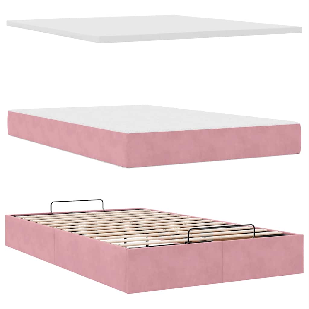 vidaXL Ottomane Bett mit Matratze & LEDs Rosa 120x190 cm Samt