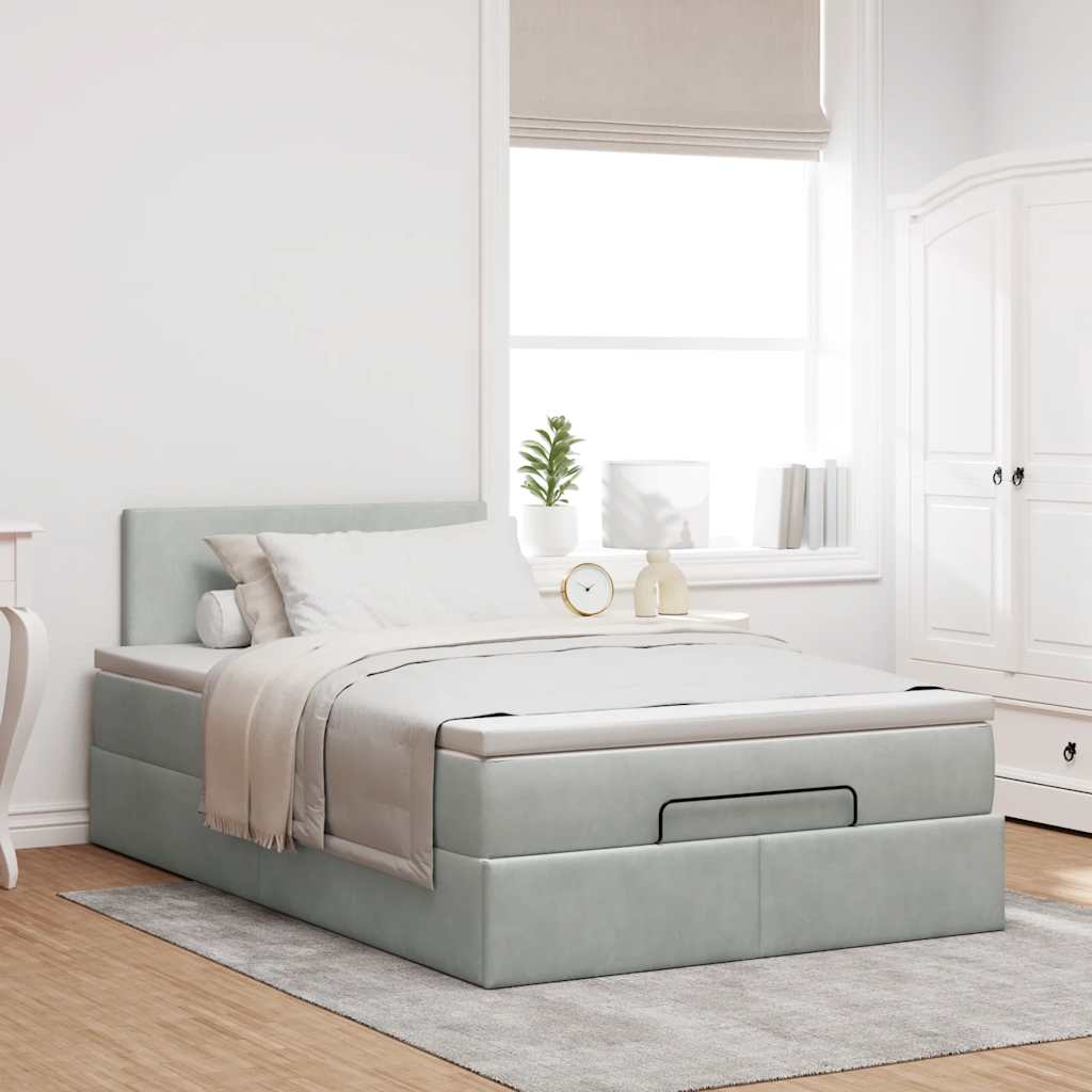 vidaXL Ottoman-Bett mit Matratze & LEDs Hellgrau 120x200 cm Samt