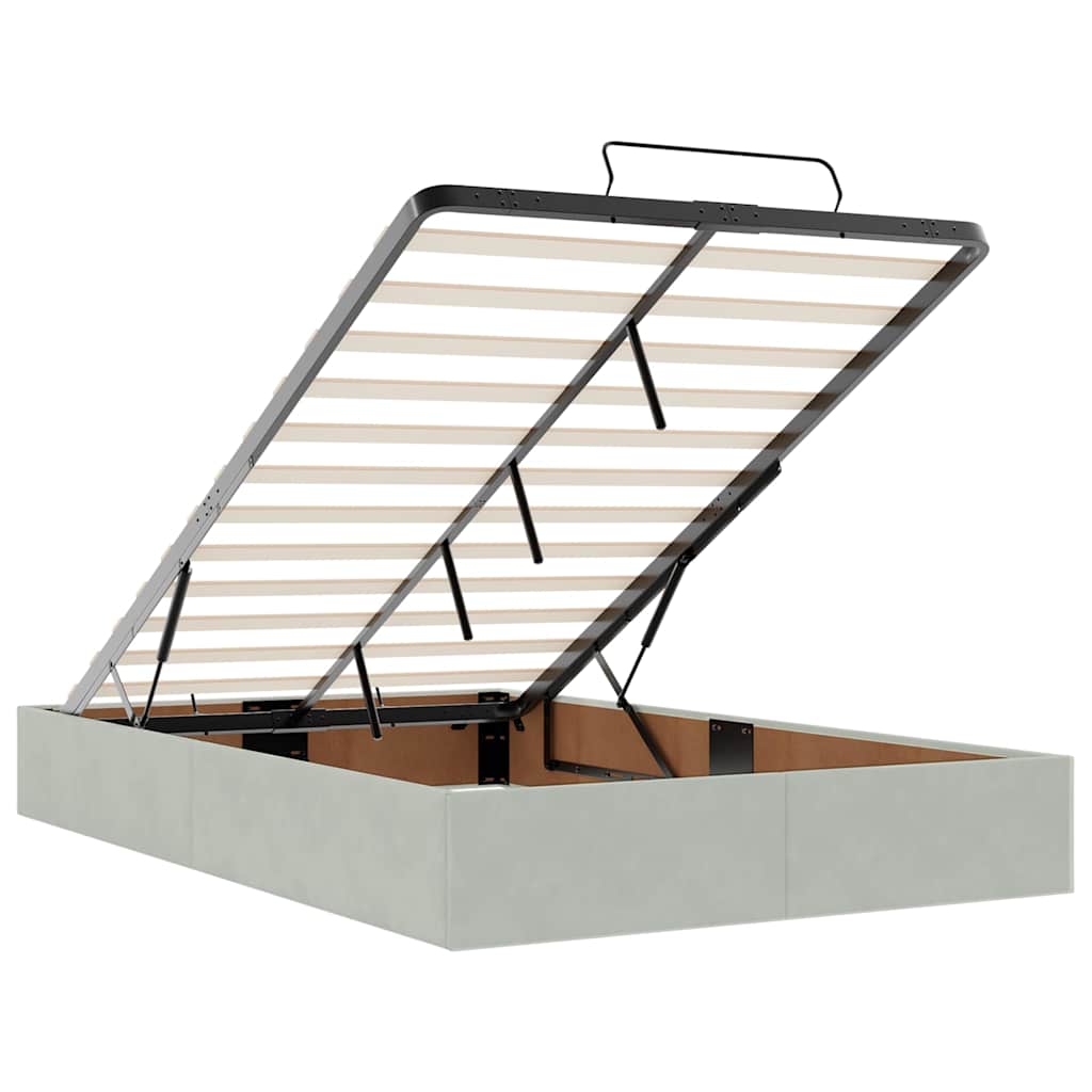 Ottoman-Bett mit Matratze & LEDs Hellgrau 120x200 cm Samt