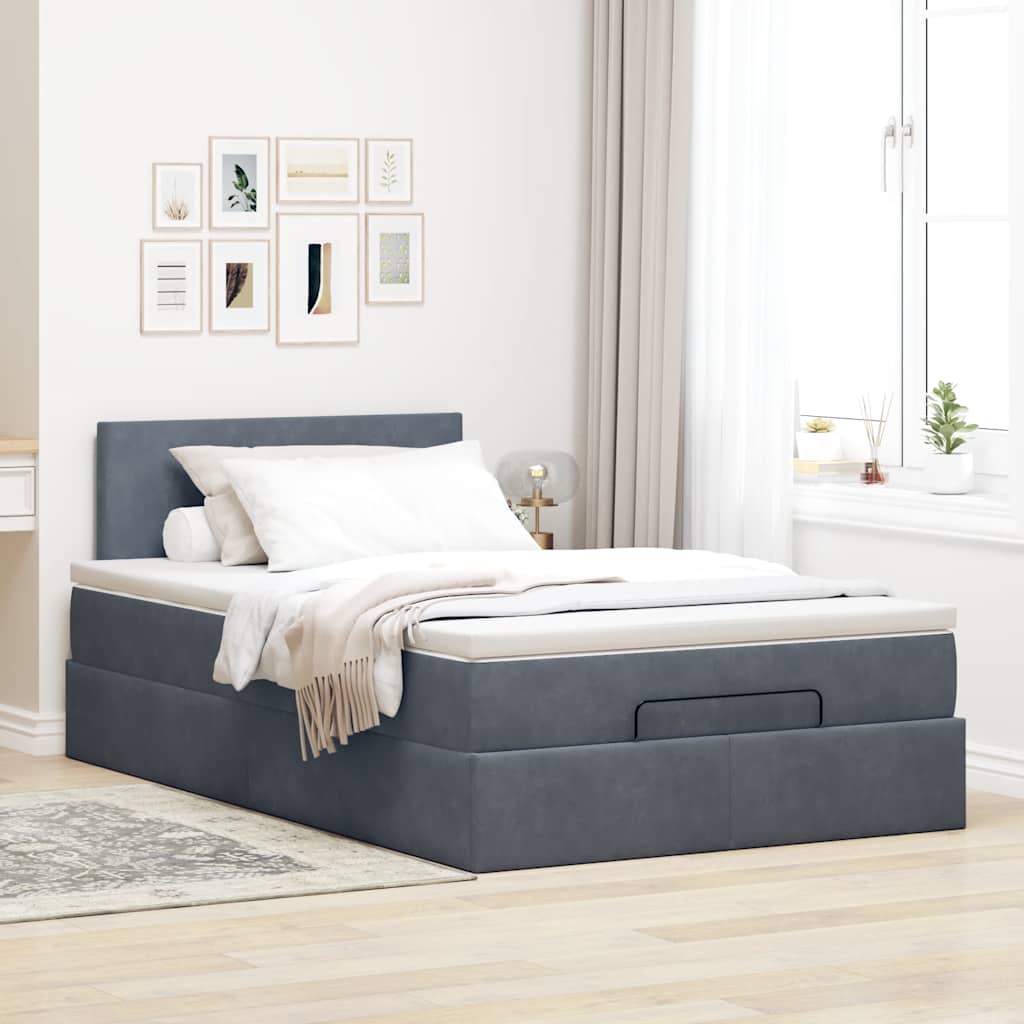 vidaXL Ottoman-Bett mit Matratze & LEDs Dunkelgrau 120x200 cm Samt