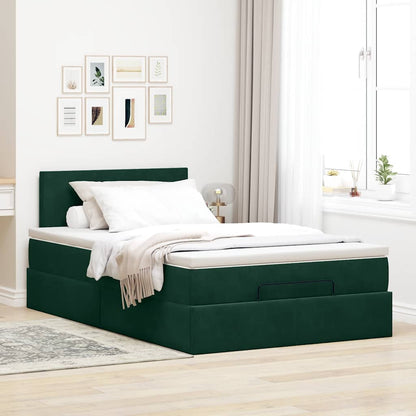 vidaXL Ottoman-Bett mit Matratze & LEDs Dunkelgrün 120x200 cm Samt