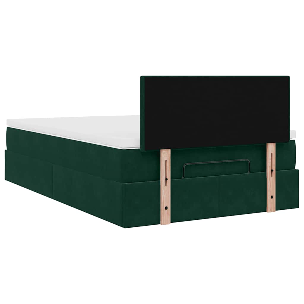vidaXL Ottoman-Bett mit Matratze & LEDs Dunkelgrün 120x200 cm Samt