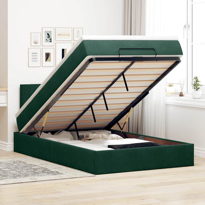 vidaXL Ottoman-Bett mit Matratze & LEDs Dunkelgrün 120x200 cm Samt