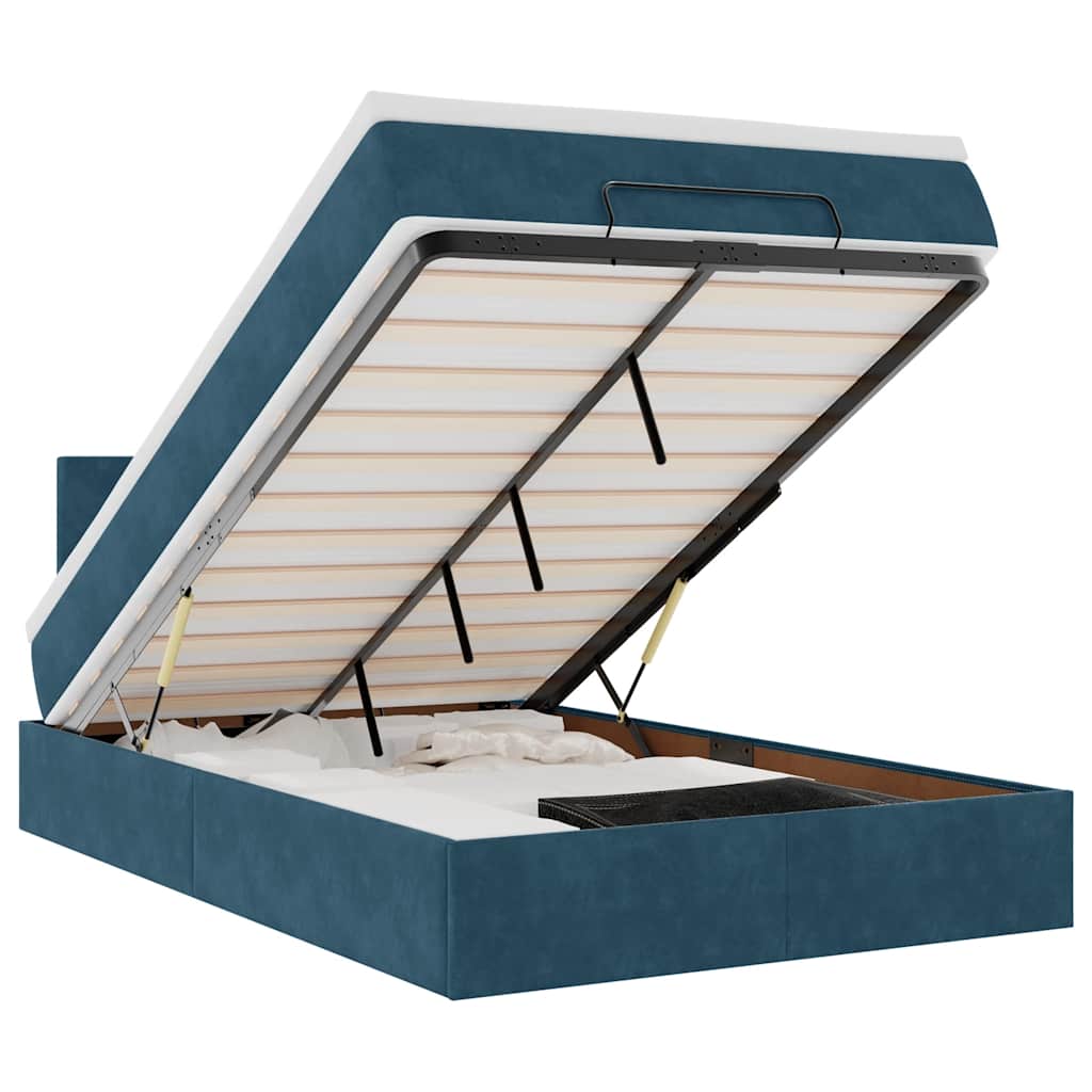 vidaXL Ottoman-Bett mit Matratze & LEDs Dunkelblau 120x200 cm Samt