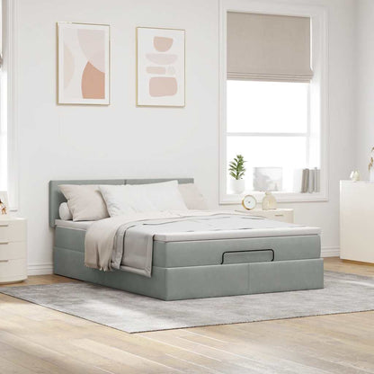 vidaXL Ottoman-Bett mit Matratze & LEDs Hellgrau 140x190 cm Samt