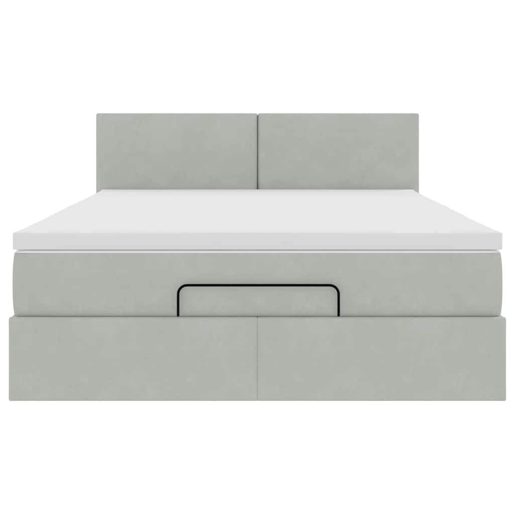 vidaXL Ottoman-Bett mit Matratze & LEDs Hellgrau 140x190 cm Samt