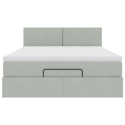 vidaXL Ottoman-Bett mit Matratze & LEDs Hellgrau 140x190 cm Samt