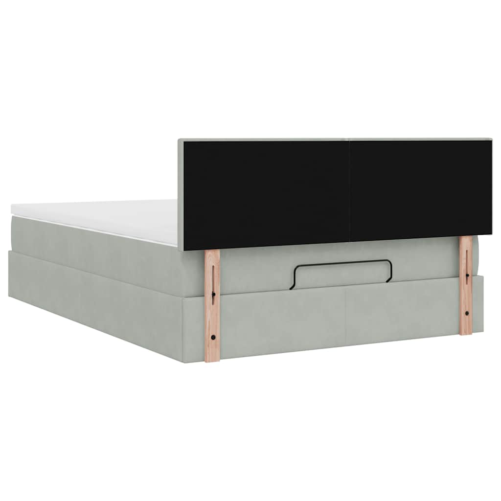 vidaXL Ottoman-Bett mit Matratze & LEDs Hellgrau 140x190 cm Samt