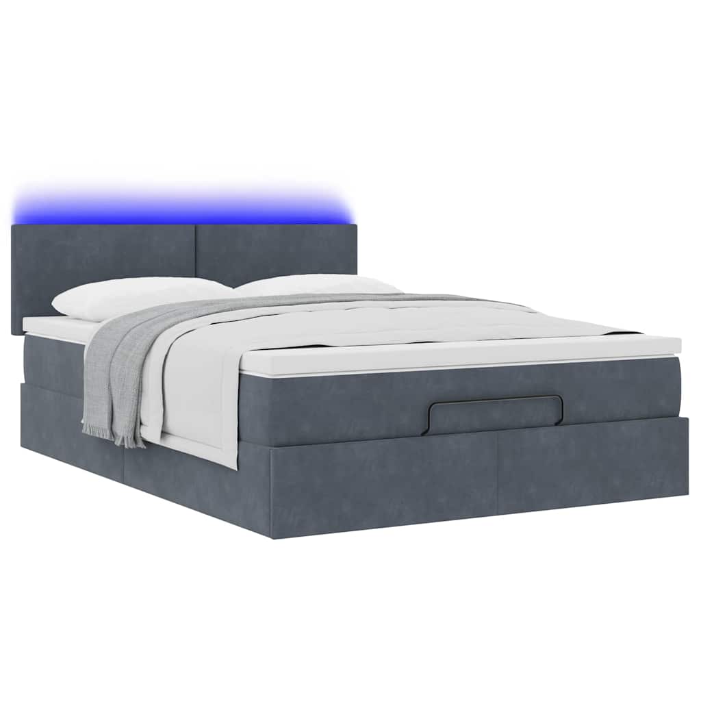 vidaXL Ottoman-Bett mit Matratze & LEDs Dunkelgrau 140x190 cm Samt